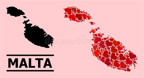 Red Love Collage Map Of Malta Stock Vector Illustration Of Land