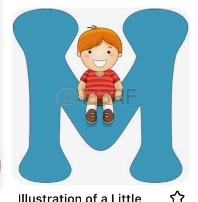 The Letter M With A Boy Sitting On It S Back And An Image Of His Name