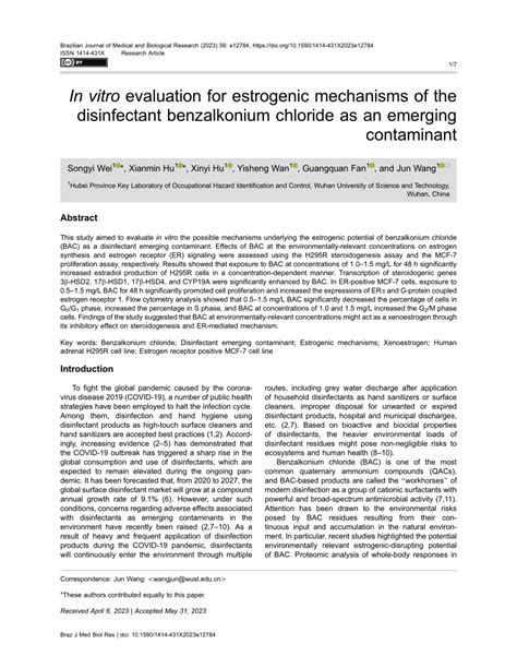 PDF In Vitro Evaluation For Estrogenic Mechanisms Of The Disinfectant