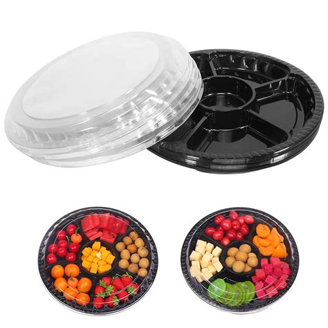 Pcs Round Plastic Appetizer Tray With Lid Divided Serving Tray