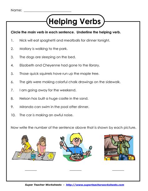 Main And Helping Verbs Worksheet For Grade 9