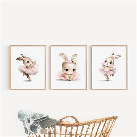 Bunny Ballerina Wall Art, Woodland Creatures Print, Girls Nursery Decor ...