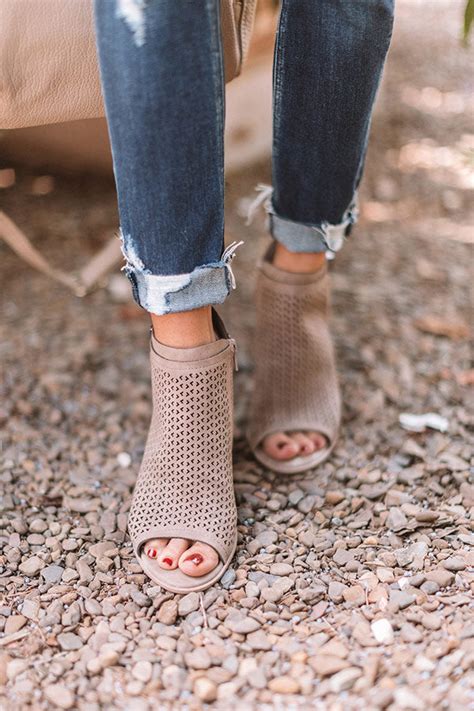 The Jillian Peep Toe Bootie In Taupe • Impressions Online Boutique