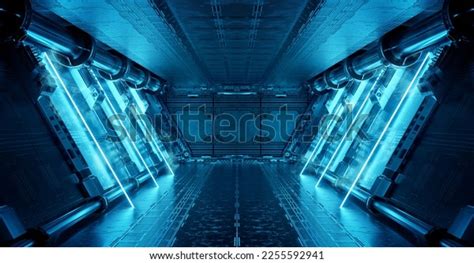 Blue Spaceship Interior Neon Lights On Stock Illustration 2255592941 ...