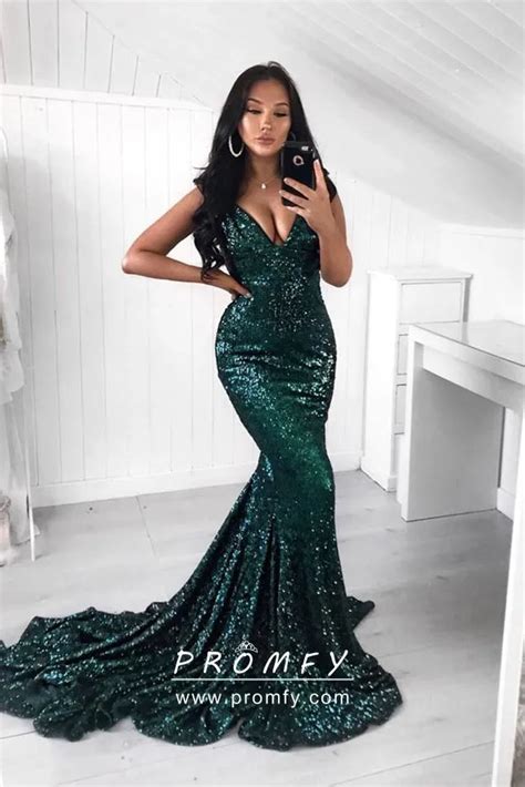 Sparkle Emerald Green Mermaid Prom Dresses 2022 With Tassel Back Split