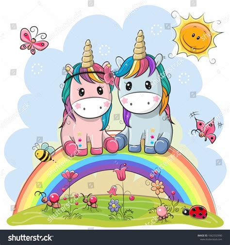 Dos Adorables Caricaturistas Unicornios Est N Sentados Vector De Stock