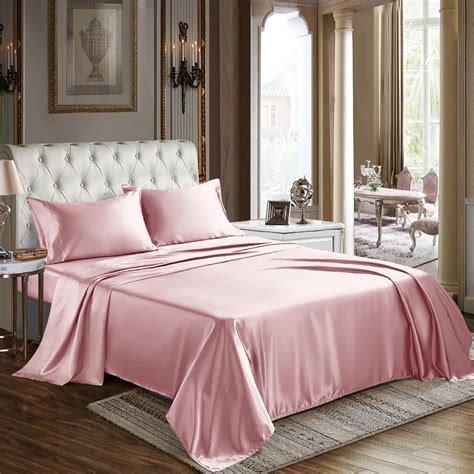 Cozylux Satin Sheets King Size Piece Pink Bed Sheet Set With Silky