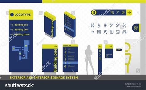 Exterior Interior Wayfinding Signage Signage System Stock Vector ...