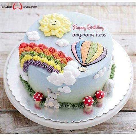 Birthday Cake With Hot Air Balloon And Rainbows