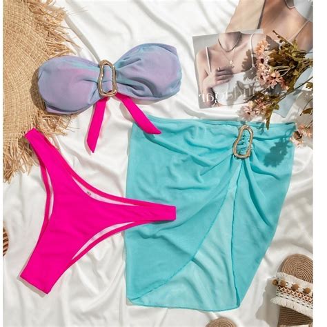 Đồ Bơi Bikini Ba Mảnh Nữ Màu Tím Gradient Bandeau Shopee Việt Nam