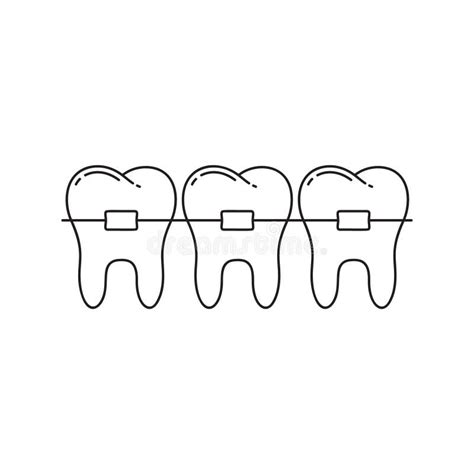 Three Teeth With Braces Icon Line Art Template For Dentistry Logo