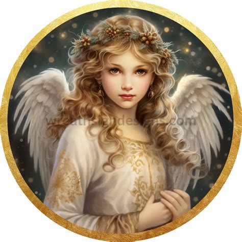 Golden Angel Blonde Hair Round Metal Wreath Sign Metal Wreath Wreath Sign Beautiful Wreath