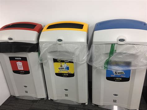 Colour-coded waste bins with bags for easy identification of waste category | Download ...