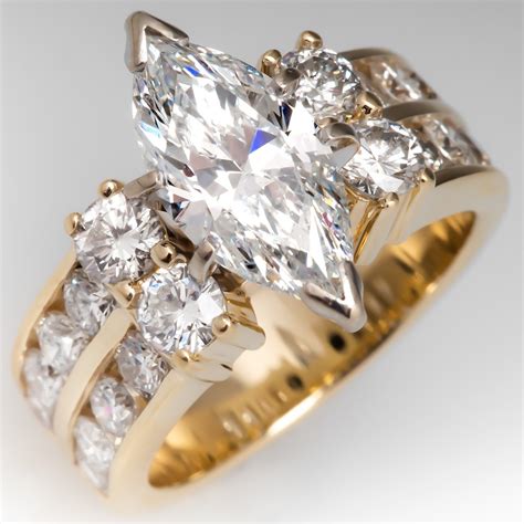 2 Carat Marquise Cut Diamond Ring 14k Yellow Gold Wide Band