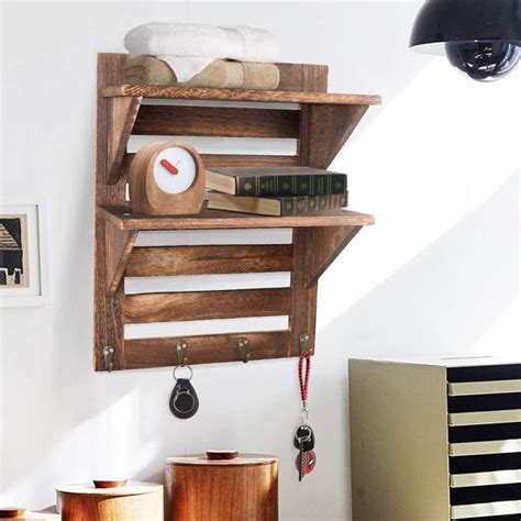 Millwood Pines Sisse Piece Oak Solid Wood Floating Shelf With Hooks