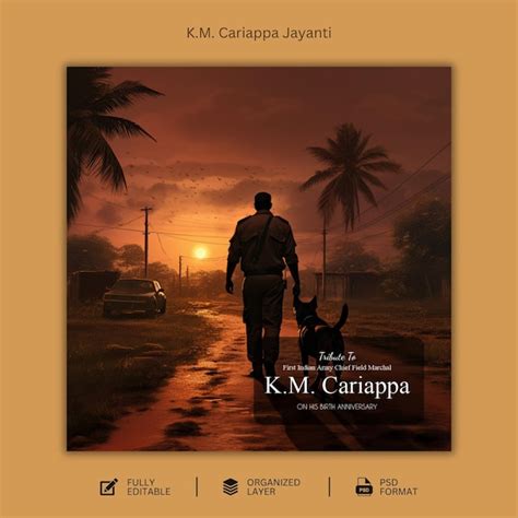 Premium PSD | K m cariappa jayanti of 1st indian commander in chief