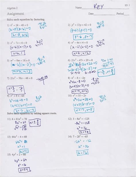 Algebra 1 Unit 8 Test Quadratic Equations Answer Key Math Wo