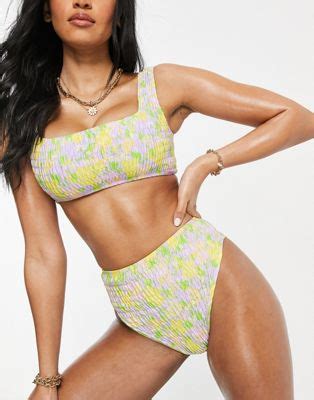 Asos Design Mix Match Poitrines G N Reuses Haut De Bikini Court Fronc Imprim Floral