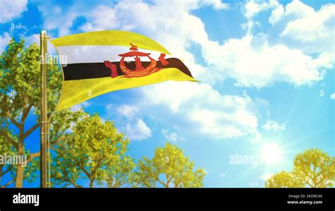 flag of Brunei Darussalam at sunny day, comfort life symbol - nature 3D ...