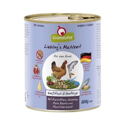 GranataPet Lieblings Mahlzeit Weissfisch Geflügel für Hunde 800g