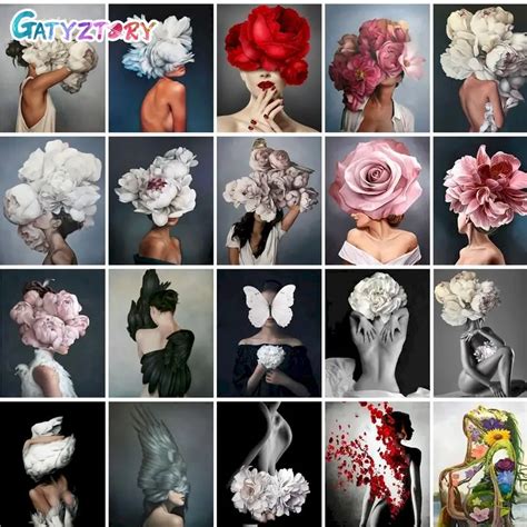 GATYZTORY 60X75cm Oil Painting By Numbers Flower Women DIY Paint By