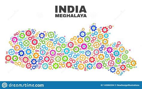 Mapa Do Estado De Meghalaya Do Mosaico De Elementos Da Cremalheira