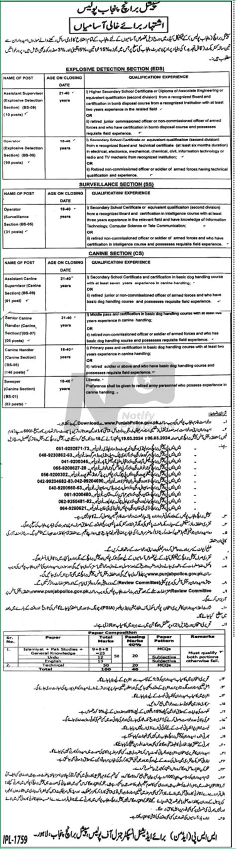 Deadline Extended Punjab Police Special Branch Jobs 2024 Notify