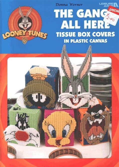 Looney Tunes The Gangs All Here Pg 1 24 Plastic Canvas Tissue Boxes