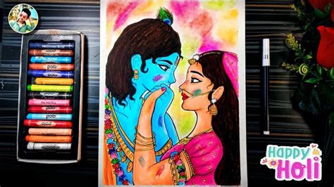 Radhakrishna Playing Holi Drawing With Oil Pastelholi Drawing Easy