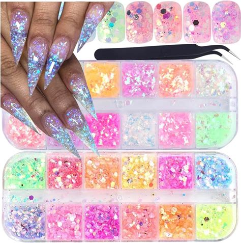 Amazon Grids Opal Chunky Glitter Powder Mixed Fire Flakes