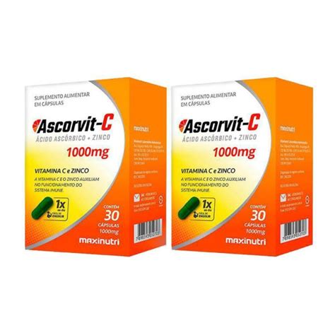 Ascorvit C 1 Grama Vitamina C Zinco 30 Capsulas Max