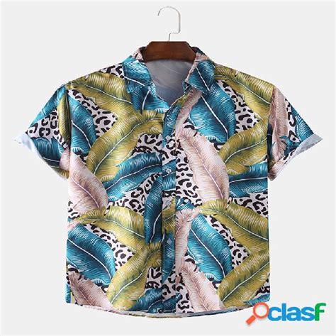 Tropical para hombre planta leopardo tucán estampado floral de manga