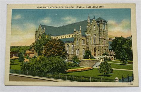 Vintage Linen Postcard ~immaculate Conception Church ~ Lowell Massachusetts Ma Ebay