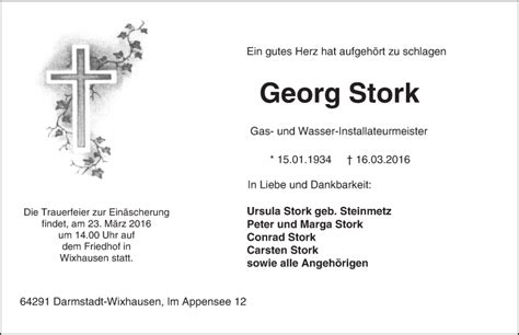 Traueranzeigen Von Georg Stork Vrm Trauer De