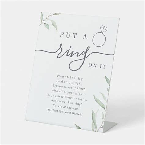 Greenery Put A Ring On It Bridal Shower Game Pedestal Sign Zazzle