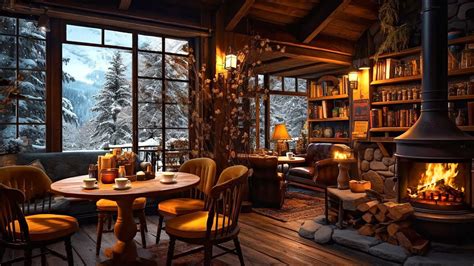 Cozy Winter Coffee Shop Ambience With Sweet Jazz Warm Crackling