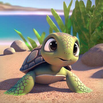 Cute Cartoon Baby Sea Turtle