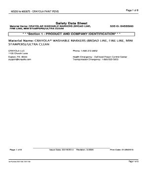 Fillable Online Msds For Crayola Paint Pens Material Safety