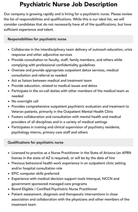 Psychiatric Nurse Job Description | Velvet Jobs