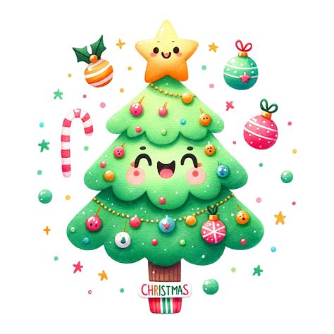 Premium Ai Image Adorable Animated Christmas Tree With A Smiling Face