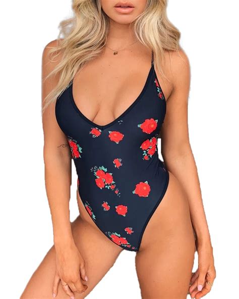 Multitrust Multitrust Women One Piece Swimsuits Floral Print Deep V