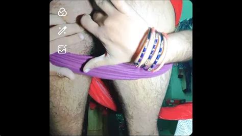 Indian Gay Crossdresser Gaurisissy In Green Saree Pressing Her Big Boobs And Fingering In Her