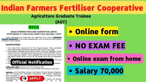 Iffco Agt Vacancy 2022 Notification Out Agriculture Graduate