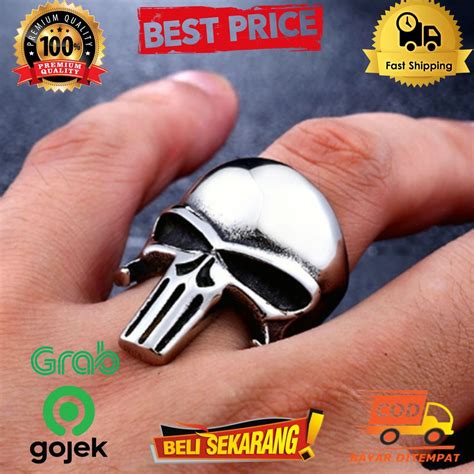 Jual Cincin Tengkorak Pria Lapis Silver Titanium Punisher Skull Ring