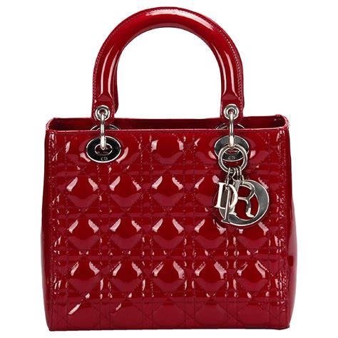 Dior Cartable Lady Dior En Cuir Verni Rouge Cannage Cuir Vernis Ref