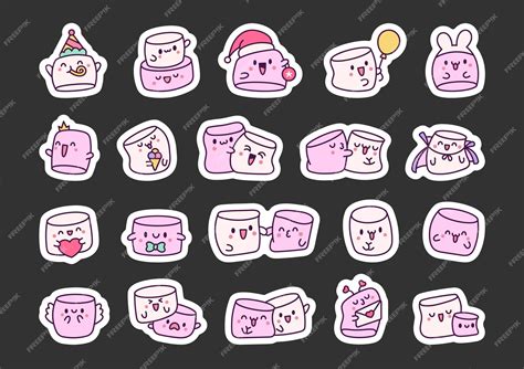 Premium Vector Kawaii Marshmallow Cute Face Character Sticker