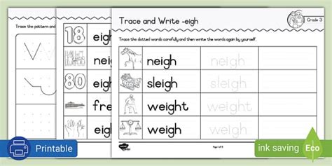 Grade Phonics Trace And Write Eigh Hecho Por Educadores