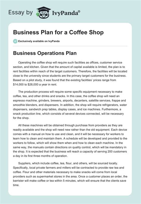 Business Plan For A Coffee Shop 1056 Words Essay Example