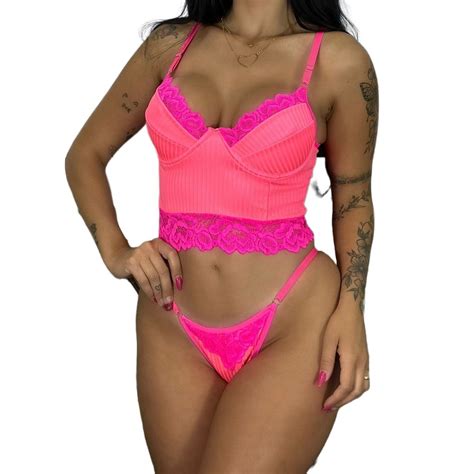Conjunto Lingerie Cropped Sexy Canelado Renda Modinha Blogueira Shopee Brasil