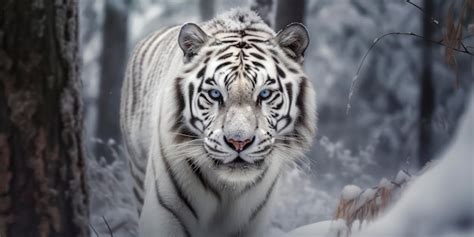 Premium Photo | White tiger in the snow wallpaper